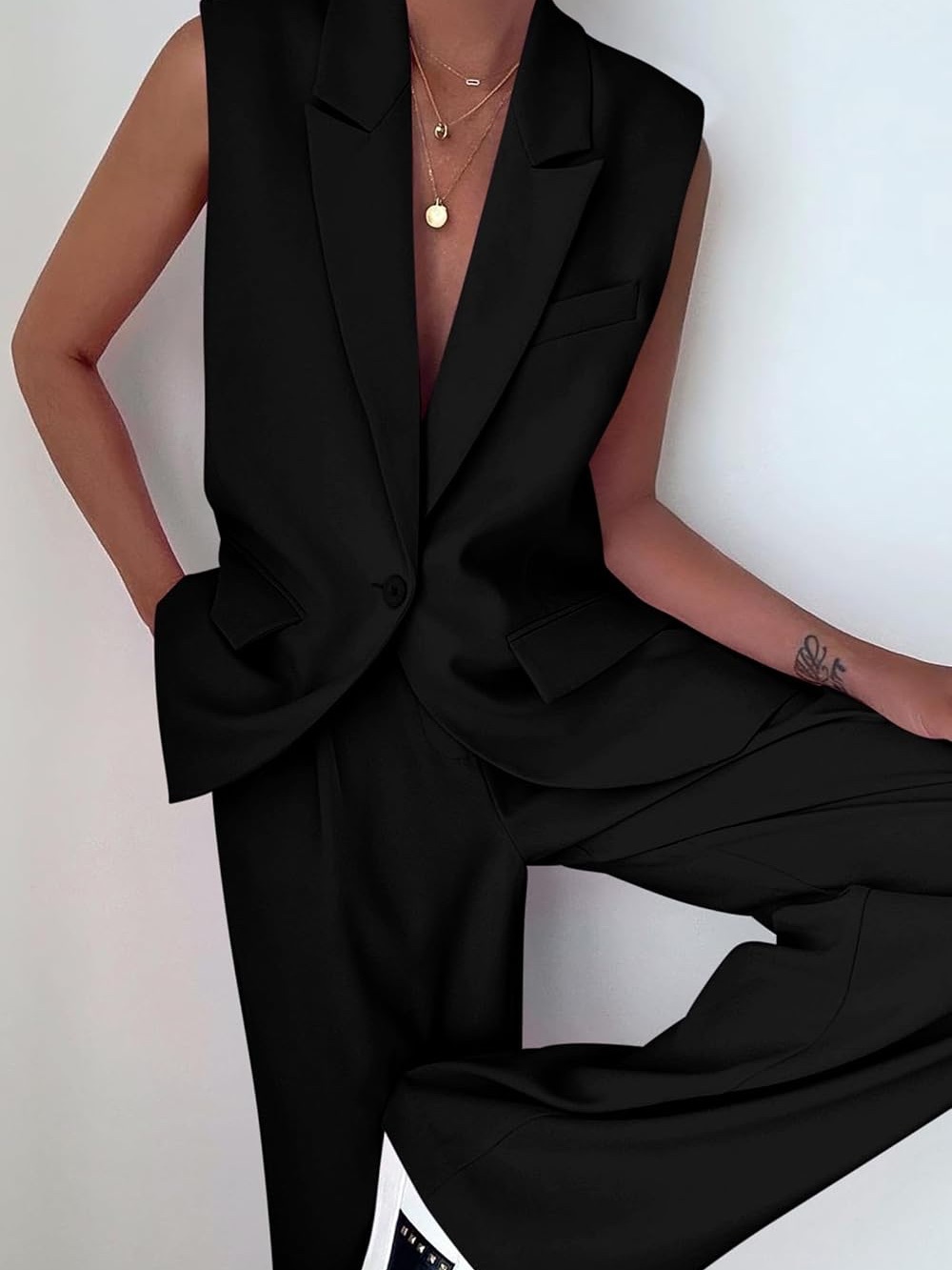 PRETTYGARDEN Woman’s 2 piece outfit sleeveless suit vest w: wide leg Size Medium